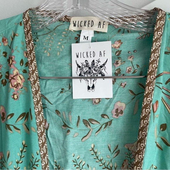 Wicked AF MAISIE High-Low Cotton Midi Mint Green V-neck Long Floral Dress Size M - Picture 11 of 13